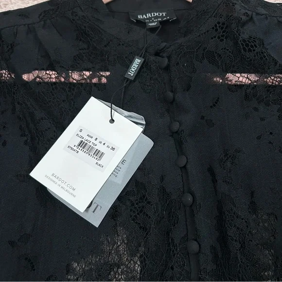 NWT Bardot Eliza Black Lace Button-Up Blouse Victorian Goth Size Small US4 - Picture 4 of 9
